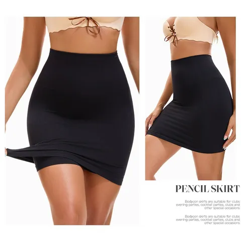 Donna Vita Alta Senza Cuciture Modellante Gonna Avvolgi Fianchi Controllo Pancia Sollevamento Glutei Anti-Voyeurismo Gonna Modellante Nylon