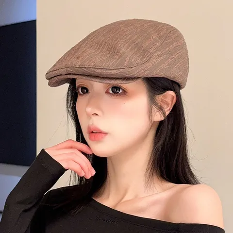 Japanese Style Seersucker Stripe Newsboy Cap Retro Flat Cap Cotton Summer Outdoor Visor Hat For Men Women
