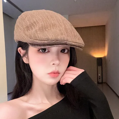 Japanese Style Seersucker Stripe Newsboy Cap Retro Flat Cap Cotton Summer Outdoor Visor Hat For Men Women