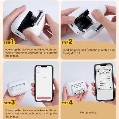 Portable Mini Thermal Printer Bluetooth Wireless Pocket Printer For Study Notes Wrong Questions With Three Rolls Paper