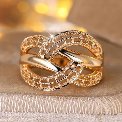 Korean Style Hollow Woven Ring For Women Minimalist Criss Cross Geometric Copper Rhinestone Wedding Jewelry Finger Ring