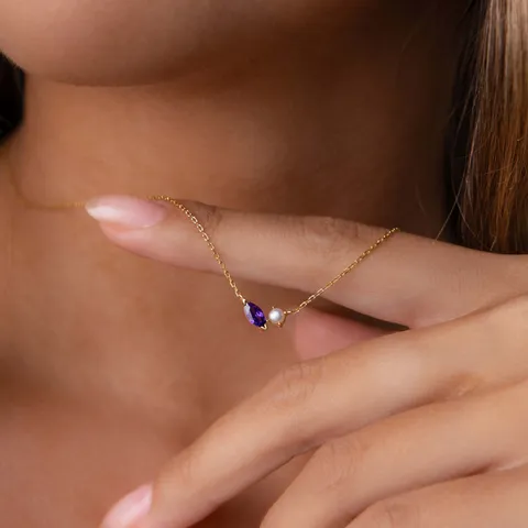Minimalist Titanium Steel Necklace Marquise Zirconia Artificial Pearl Pendant Jewelry Elegant Light Luxury Chain Necklace For Women