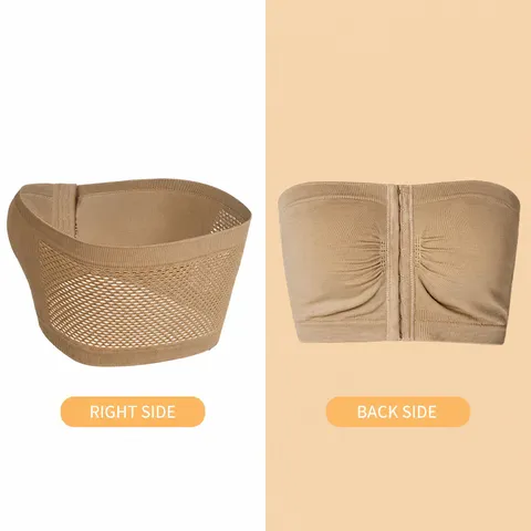 Women's Strapless Front Button Tube Top Seamless High Stretch Bralette Crop Top Backless Bandeau Lingerie