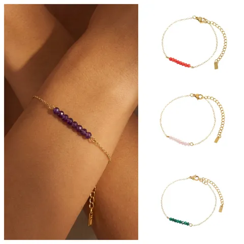 Fashion Minimalist Natural Stone Titanium Steel Chain Jewelry For Women Gold Plated Thin Chain Bracelet Necklace Trendy Accessory