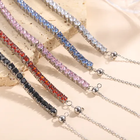 Titanstahl Zirkonia Tennis Halskette Einfache Einreihige Diamant Choker Für Damen Herren Geometrischer Anhänger Schmuck Zubehör