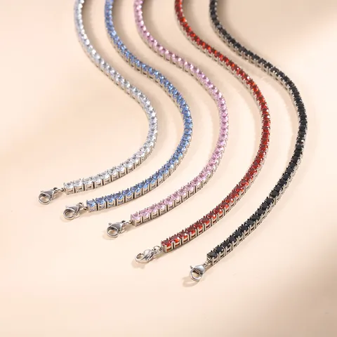 Titanstahl Zirkonia Tennis Halskette Einfache Einreihige Diamant Choker Für Damen Herren Geometrischer Anhänger Schmuck Zubehör
