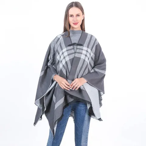 Dames Lange Gebreide Poncho Omslagdoek Cardigan Geometrisch Ruitpatroon Kwastjes Mohair Stijl Leren Gesp Wikkelmantel Etnisch Vintage Open Voorkant