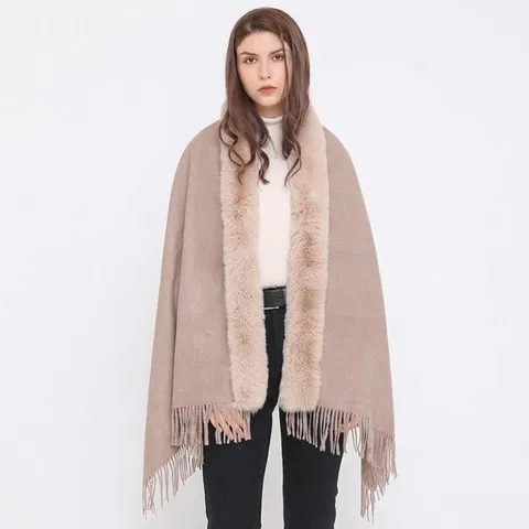 Winter Kunstfell Kragen Schal Schultertuch Für Damen Dickes Kunstkaschmir Quasten Umhang Warmes Tuch Für Abendkleid