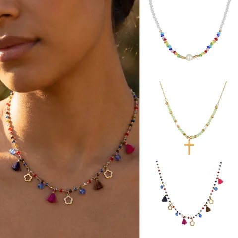 Handmade Bohemian Colorful Beaded Necklace For Women Men Dopamine Style Titanium Steel Alloy Pendant Necklace Jewelry Accessories