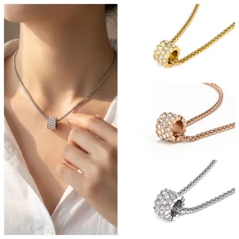 Mode Titanium Staal Cilinder Hanger Ketting Lichte Luxe Minimalistisch Geometrisch Strass Ingelegd Vat Bedel Schakelketting Voor Vrouwen Mannen Sieraden