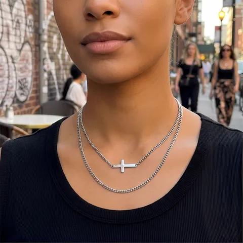 Retro Ins Triple Layered Titanium Steel Necklace European OT Clasp Portrait Coin Pendant Multi Layer Chain Jewelry