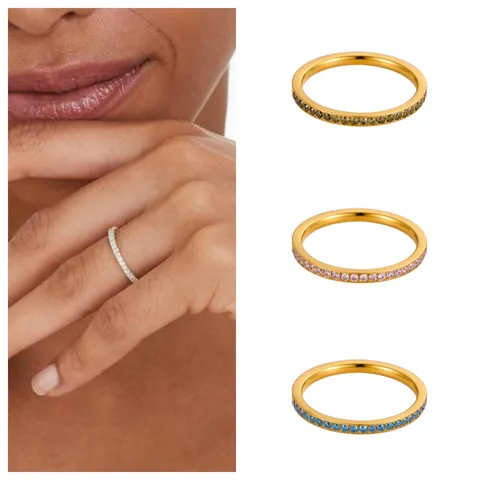 Anello Eternity in Zirconia Placcato Oro 18K Pietra Portafortuna Colorata Acciaio al Titanio Fascia Impilabile Gioielli Unisex