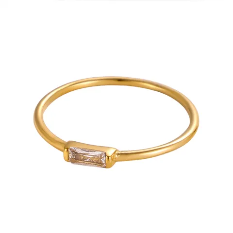 Anello in Acciaio al Titanio con Strass Rettangolare Minimalista Geometrico Pietra Portafortuna Quadrata Elegante Gioiello Regalo