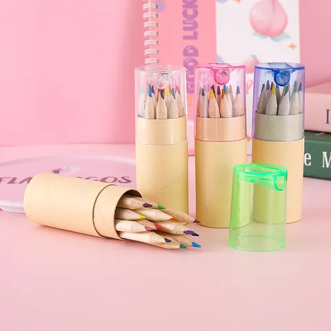 Lápices de Colores Juego de Tubo Lápices de Dibujo de Madera Con Tapa de Sacapuntas Papelería de Arte para Estudiantes Pintura Colorear Lápiz