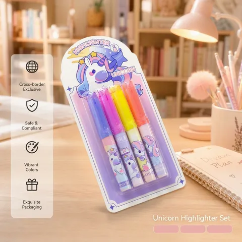 Cute Cartoon Unicorn Plastic Highlighter Pen Chisel Tip Multicolor Marking Pen For Office School Diary Scrapbook Drawing Stationery Gift