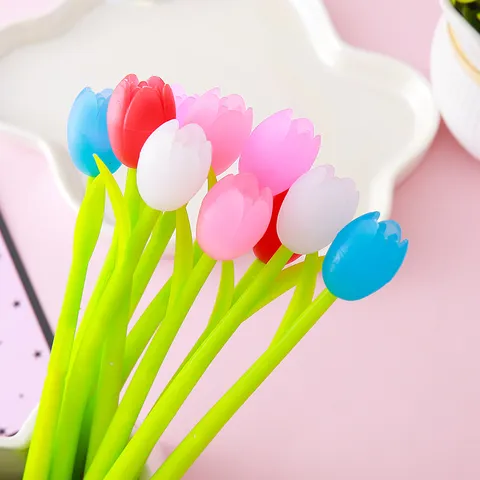 Creative Tulip Gel Pen Cute Flower Design Novelty Plastic Black Ink Sign Writing Water Pen For Students Office School Stationery Gift