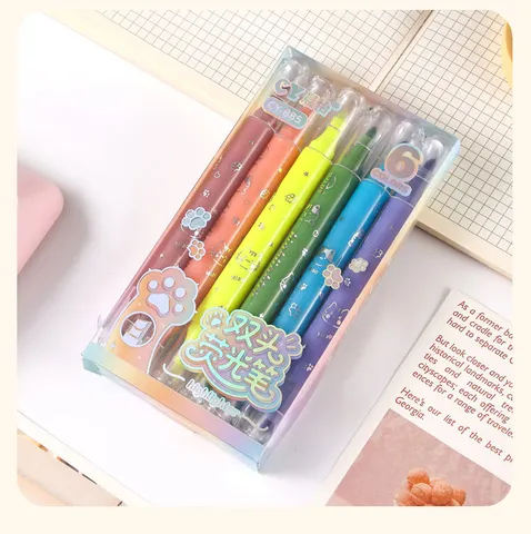 Surligneur Patte de Chat à Double Extrémité pour Étudiants Protection des Yeux Marqueurs de Dessin Animé Mignons Fournitures Scolaires Bureau