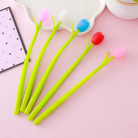Creative Tulip Gel Pen Cute Flower Design Novelty Plastic Black Ink Sign Writing Water Pen For Students Office School Stationery Gift
