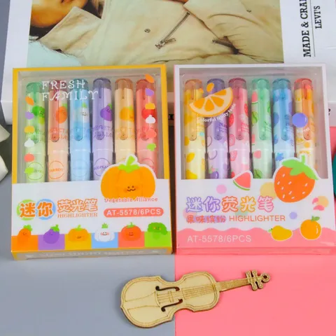 Mini Highlighter Groenten Fruit Patroon Draagbaar Zak Fluorescerende Markers Voor Studenten Kantoor Schrijfwaren Correctie
