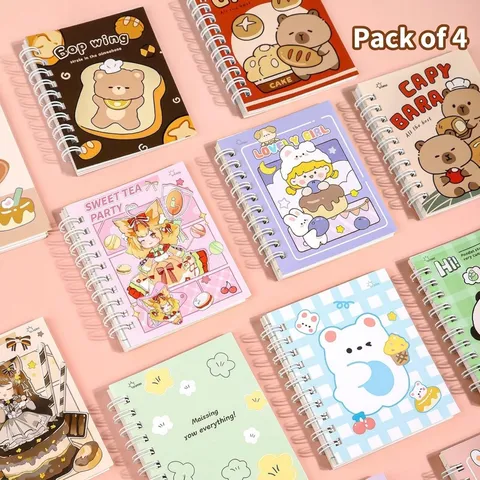 Lindo Cuaderno de Espiral de Dibujos Animados A7 Bloc de Notas de Bolsillo Diario Portátil para Estudiantes Diario de Líneas Mini Bloc de Notas Papelería