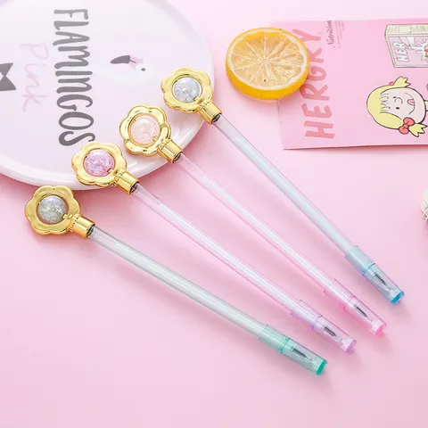 Creative Flower Gel Pen Cute Candy Color Crystal Bead Decor Fine Point Sign Pen Smooth Black Ink Writing Office School Students Stationery