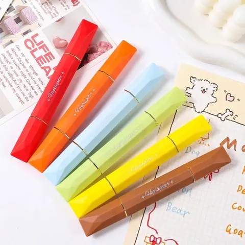 Aesthetic Plastic Dual Tip Chisel Highlighters Diamond Faceted Soft Eye Protection Colors Underliner Marker Pens For Office Students Stationery School Supplies