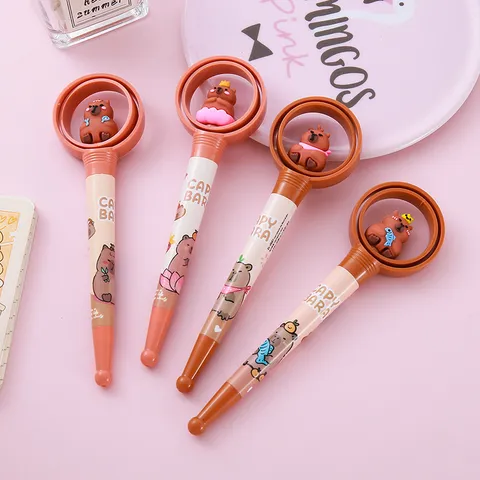 Creative Rotating Capybara Gel Pen 0.5mm Black Ink Decompression Spinner Pen For Student Office Cute Cartoon Writing Pen