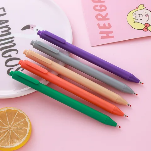 Retractable Gel Pen Morandi Color Macaron Style 0.5mm Black Ink Signature Pen For Students Office School Writing Stationery