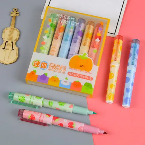 Mini Highlighter Groenten Fruit Patroon Draagbaar Zak Fluorescerende Markers Voor Studenten Kantoor Schrijfwaren Correctie