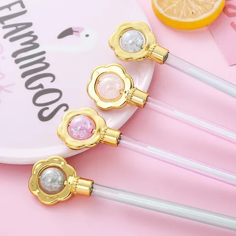 Creative Flower Gel Pen Cute Candy Color Crystal Bead Decor Fine Point Sign Pen Smooth Black Ink Writing Office School Students Stationery