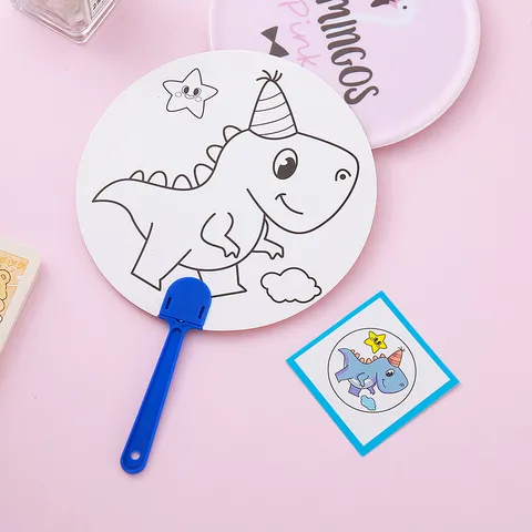 Kids DIY Handheld Painting Fan Cartoon Animal Painting Craft Kit Homemade Paper Art Coloring Hand Fan For Nursery School Children Creative Gifts