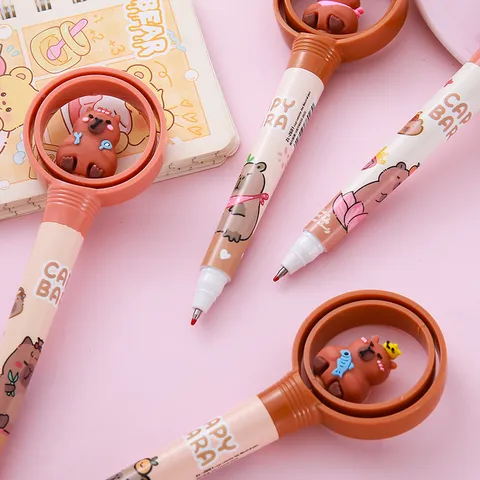 Creative Rotating Capybara Gel Pen 0.5mm Black Ink Decompression Spinner Pen For Student Office Cute Cartoon Writing Pen