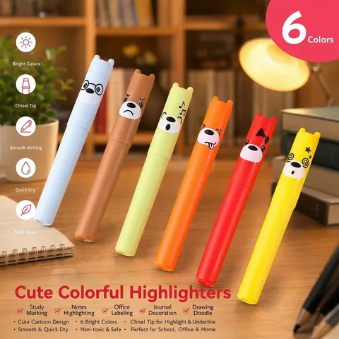 Cartoon Bär Form Textmarker Set Macaron Farbe Keilspitze Marker Stifte Kunststoff Studenten Büro Schreibwaren Zeichnen Kunst