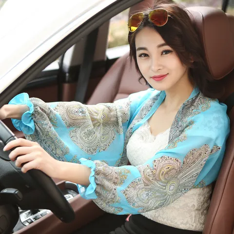 Damen Chiffon Paisley Sonnenschutz Schal Armstulpen Fahren Outdoor Leicht Boho Sommer Accessoire Tuch Wickel
