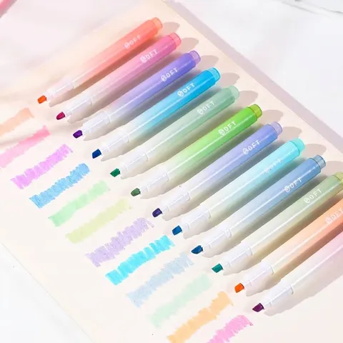 Gradient Highlighter Pens Morandi Eye Protection Pastel Marker For Journaling School Office Supplies Chisel Tip Students Stationery