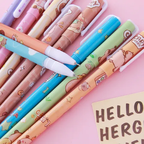 Stylos Gel Multicolores Capybara Dessin Animé Écriture Fluide Corps Plastique Fournitures Scolaires Bureau Pointe Fine Journal Dessin Marqueurs