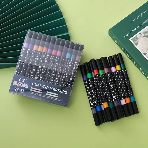 Weiche Pinselspitze Glitzer Marker Doppelspitze Perlmutt Textmarker Set Metallic Schimmer Aquarellstifte Bedruckt Studenten Zeichnen Schreibwaren Geschenk