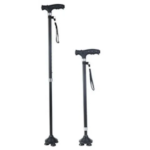Multifunctional Foldable Telescopic Walking Cane For Elderly Adjustable Aluminum Alloy Crutch With LED Light And Four Base Design