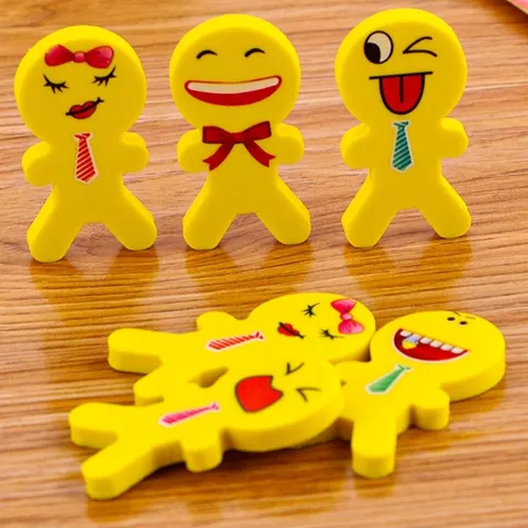 Yellow Humanoid Smile Face Eraser Creative Cartoon TPR Stationery Awards For Kids School Student Prizes