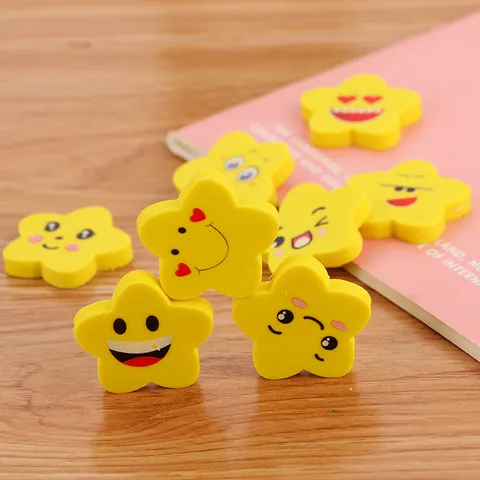 Stervormige Emoji Gums Geel TPR Cartoon Rubber Gums Voor Kinderen Studenten School Kantoor Correctie Benodigdheden Prijzen