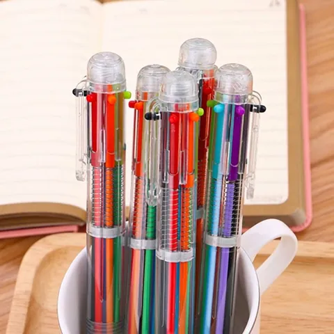 Creative Transparent Six Color Ballpoint Pen Retractable Multi Color Plastic Pen Student Stationery Office Writing School Supply