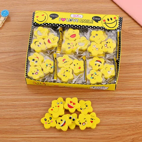 Stervormige Emoji Gums Geel TPR Cartoon Rubber Gums Voor Kinderen Studenten School Kantoor Correctie Benodigdheden Prijzen