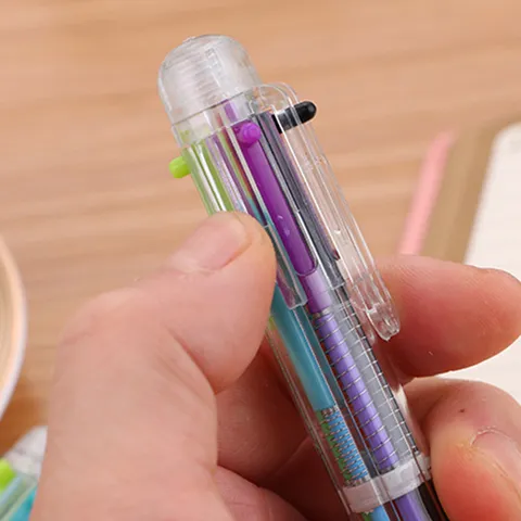 Creative Transparent Six Color Ballpoint Pen Retractable Multi Color Plastic Pen Student Stationery Office Writing School Supply