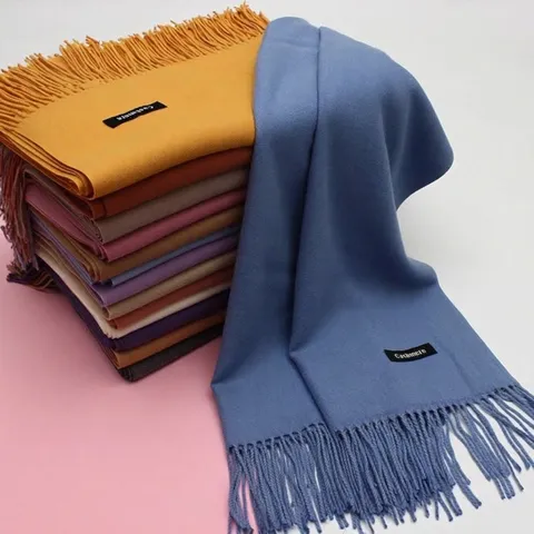 Winter Warm Einfarbiger Schal Mit Quasten Weich Viskose Polyester Schultertuch Für Damen Mode Vielseitiger Gestrickter Langer Schal