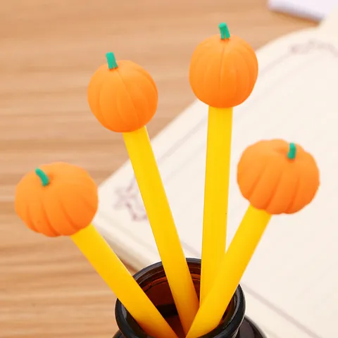 Lindo Dibujo Animado Calabaza Bolígrafo de Gel Cabeza de Goma Blanda Con Tapa Tinta Negra Escritura Signo Bolígrafo Vacaciones Regalo Papelería Para Niños Estudiantes Escuela