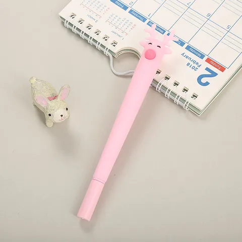 Creative Reindeer Cartoon Gel Pen 0.5mm 0.38mm Black Blue Ink Cute Fawn Sign Pen For Student Stationery Christmas Gift Prize