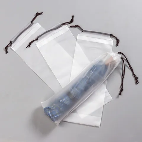 Waterproof Transparent Umbrella Storage Bag Portable Frosted Plastic Drawstring Organizer For Travel Daily Use