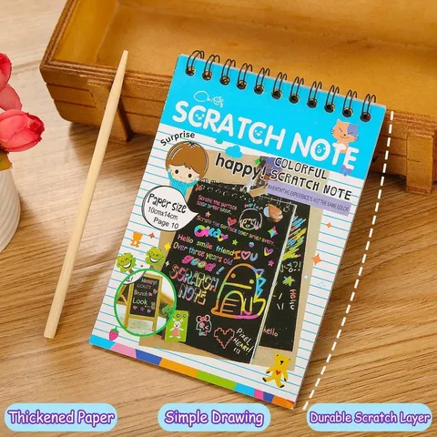 Bloc de Notas de Arte de Raspado Creativo para Niños Arcoíris Con Lápiz de Madera Libro de Dibujo en Espiral