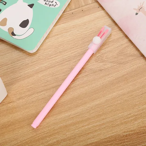 Lindo Bolígrafo de Gel con Tapa de Oreja de Conejo Tinta Negra Bolígrafo Neutro Papelería de Escritura para Estudiante