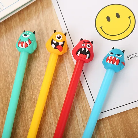 Stylo Gel Monstre Dessin Animé Mignon Avec Figurine 3D en Caoutchouc Souple Pointe Aiguille Écriture Fluide Stylo pour École Bureau Papeterie